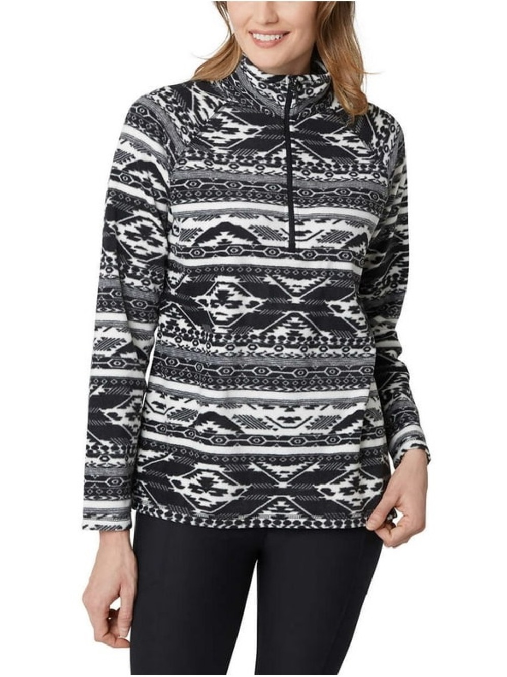 Eddie Bauer Aztec Fleece Pullover Black White Quarter Zip Southwestern Sz Small